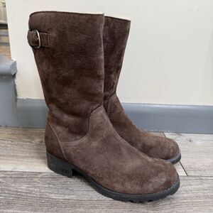 Ugg Women’s Madison Midcalf Brown Leather Suede Sheepskin Lined Boots Size 8
